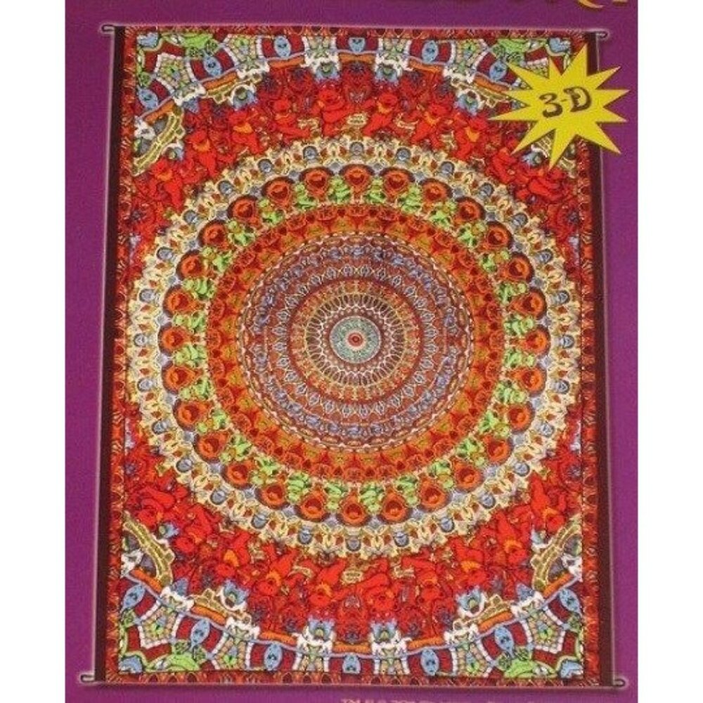 New Mosaic 3D Grateful Dead Bear Wall Decor Gift Tapestry w Loops, Glasses 60x90